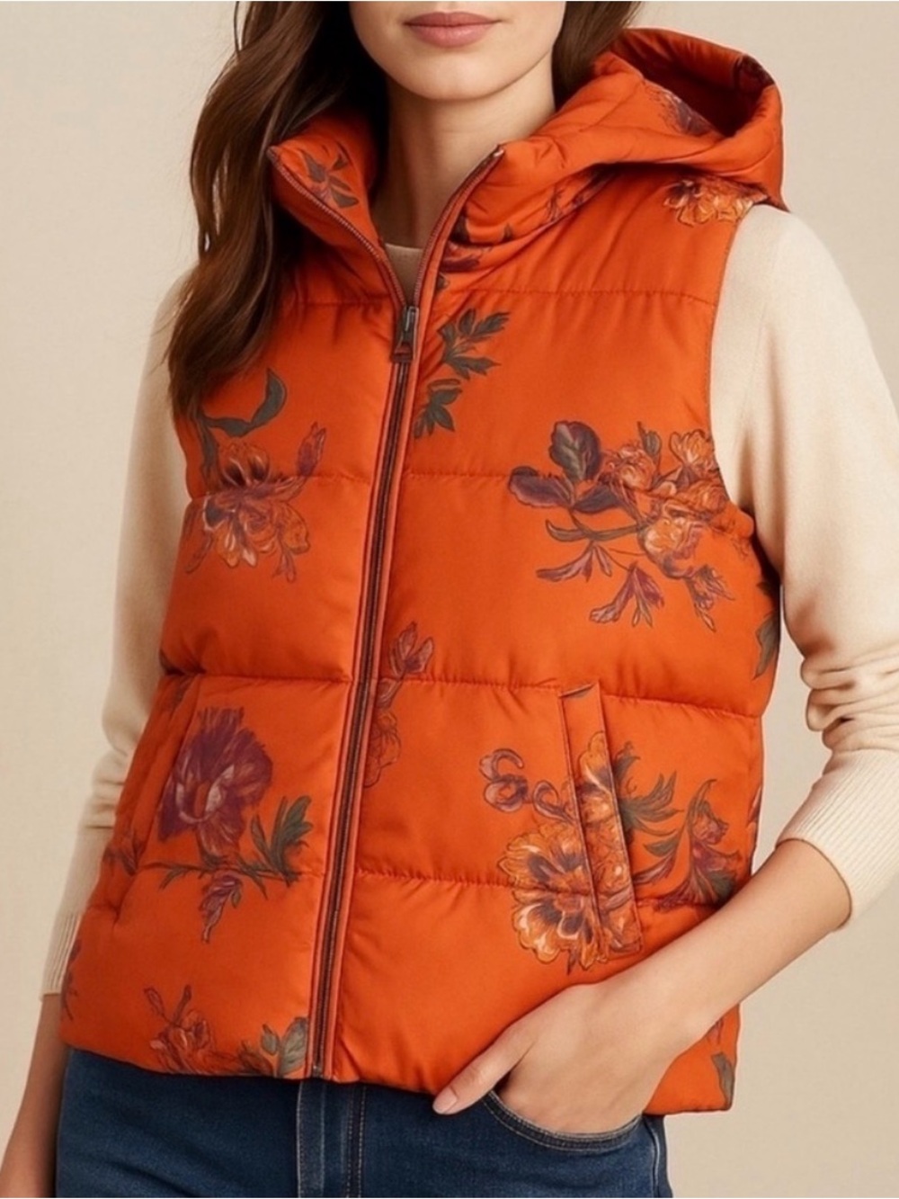 Sundance hooded orange vest Urban Blooms Small EUC - Picture 3 of 8